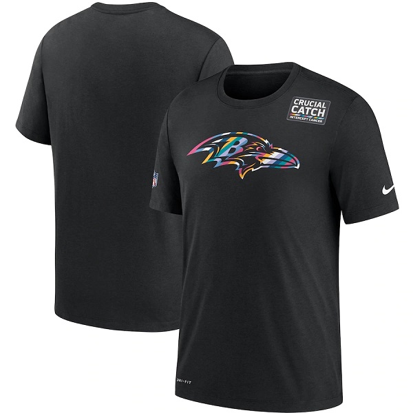 Men's Baltimore Ravens 2020 Black Sideline Crucial Catch Performance T-Shirt